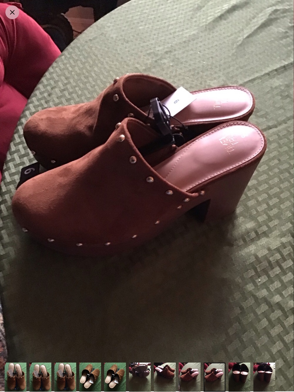 Women’s Brown Studded Suede Mule Slides - Picture 10 of 11